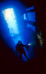 Diver inside the wreck